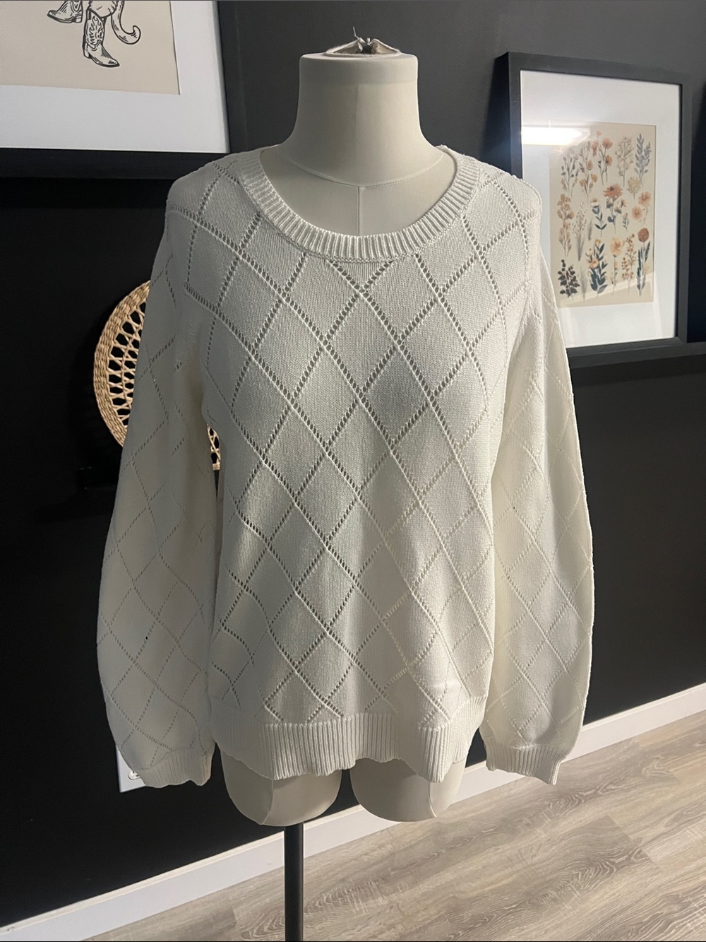 100% Cotton - Natural Fibre - Classic Women's Cream Open-Knit Sweater
